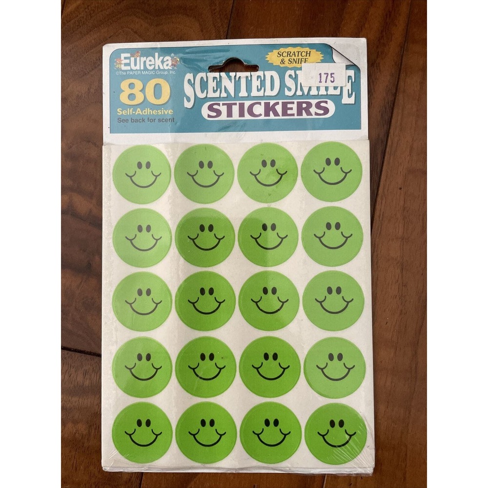 Vintage 1980s EUREKA Scented‎ Smiles Scratch & Sniff Stickers Pack: Lime Scented